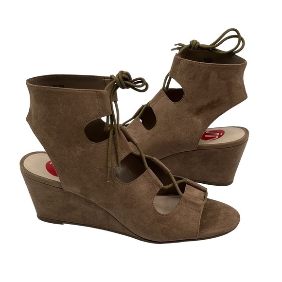 Wedge Almond Loraine Lace Up Cork Memory Foam Leather Sandals Size 7 1/2 Women's - Picture 1 of 8